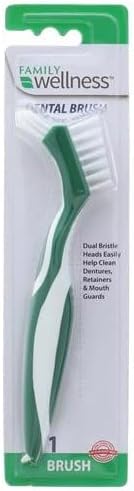 Denture Cleaning Brush - Dual Bristle Heads with Deep Clean Pick, Assorted Colors