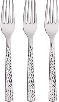 Metallic Silver Hammered Plastic Forks- 24 pcs.