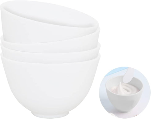 White DIY Face Mask Mixing Bowl, Microwavable Silicone Facial Mud Bowl, 4Pcs Cosmetic Beauty Tool