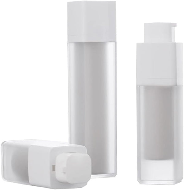 2 Pcs Frosted Plastic Airless Pump Bottles, Refillable Foundation Bottles, Empty Cream Lotion Bottles, Square Essence