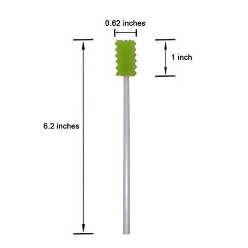Treated Oral Swabs with Dentifrice - Flavored Dental Swabs Individually Wrapped, Fruit Green Tooth Shape, Box of 100