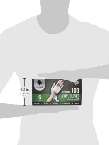GORILLA SUPPLY Disposable Heavy Duty Vinyl Gloves, Small, 100 Count, White