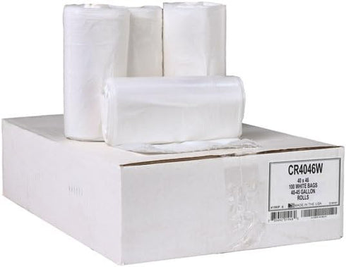 Aluf Plastics 45 Gallon Trash Bags, 40" x 46" , White (Pack of 100) - For Bathroom, Household, Office, and Lightweight Garbage - Coreless Rolls by Aluf Plastics