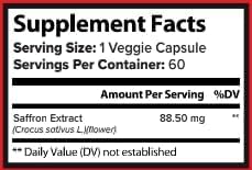 Saffron Extract 88.50mg - 60 Capsules - 100% Pure Saffron Supplements - Improves Mood & Eyesight