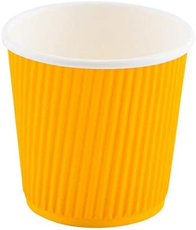Restaurantware 4 Ounce Paper Coffee Cups, 25 Disposable Ripple Wall Cups, Leakproof, Yellow Paper Hot Cups