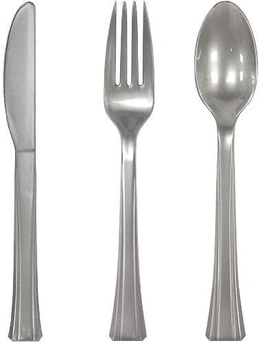 Clear Plastic Cutlery Combo Set Durable Disposable Forks, Spoons, and Knives for