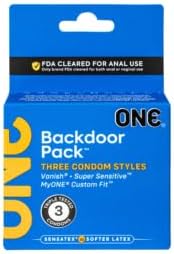 ONE Backdoor Pack, Three Condom Styles Lubricated Latex Condoms with Silver Pocket
