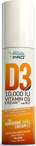 BIOLABS PRO All Natural Vitamin D3 10000IU Cream, Maximum Strength, with Vitamin K2 & Olive Leaf Extract