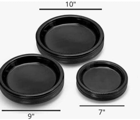 VeZee 9 Inches 300 Count Cuisine Disposable Black Plastic plates Good to use in Microwave, Best for home Parties