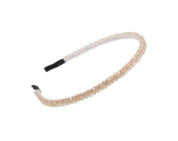 Fashion Super Shiny Women Two Rows Champagne Crystal Beads Headband, Rhinestone Beaded Hair Accessories