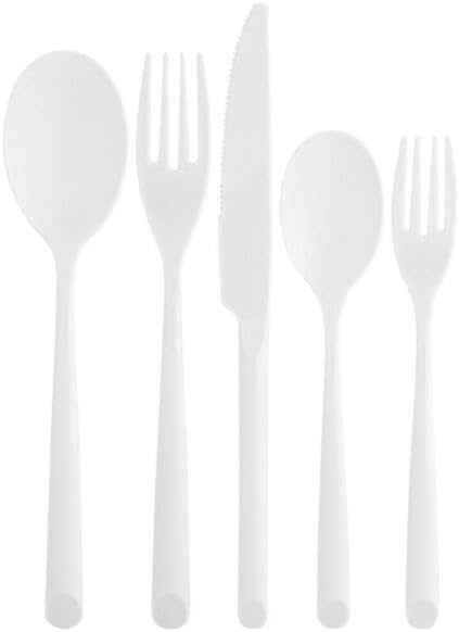 Disposable White Plastic Flatware Set 5-in-1 - Elegant, Durable, and Lightweight Cutlery