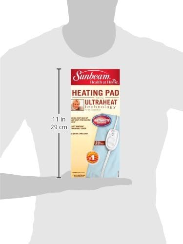Sunbeam Heating Pad for Pain Relief | Ultra Heat, 3 Settings | Light Blue, 12 x 15 Inch