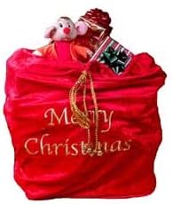 ARAD Large Velvet Embroidered Merry Christmas Santa Present Sack