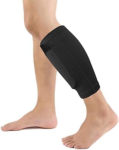 Soccer Shin Guard Sock, Leg Performance Support Compression Calf Sleeves with Pocket
