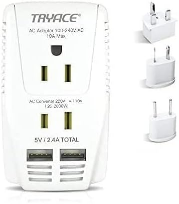 Upgraded 2000W 220V to 110V Voltage Converter, Step Down for Hair Dryer, Straightener, Curling Iron, with 2-Port USB