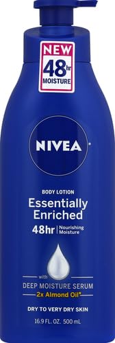 NIVEA Essentially Enriched Body Lotion for Dry Skin, 48-Hour Moisturizing Lotion with Deep Nourishing Serum and Almond Oil, 16.9 Fl Oz Pump Bottle