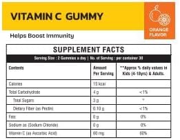 Vitamin C Gummy Vitamins, 60 Count, Orange Flavor, Vegan, Gluten Free, Boosts Immunity & Prevents Iron Deficiency