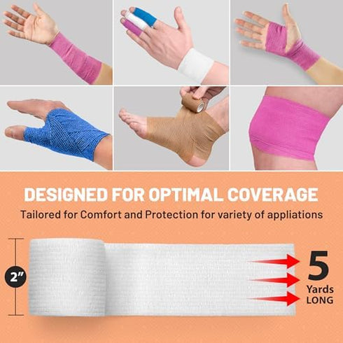 MEDca Self Adherent Cohesive Wrap Bandages, 2 Inches X 5 Yards, 6 Count (Rainbow Color)
