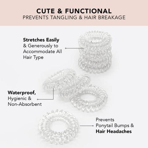 Kitsch Spiral Hair Ties for Women - Creaseless and Dent-Free Coil Hair Ties, No Damage, 4pcs (Clear/Transparent)