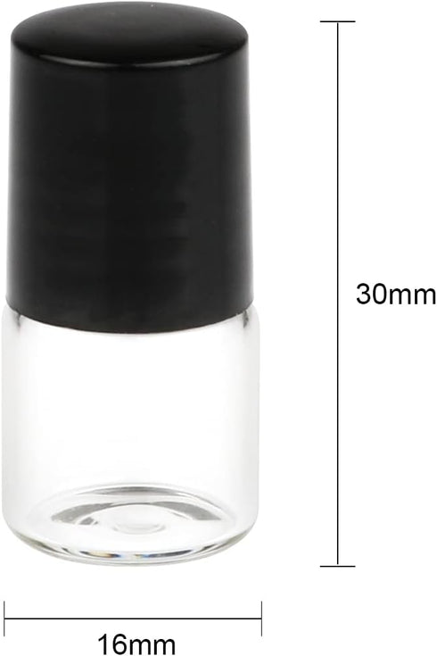 Wresty 25 Pcs Clear Glass Mini Roll On Bottles, Empty Essential Oil Roller Ball Bottles with Black Cap (1ml)