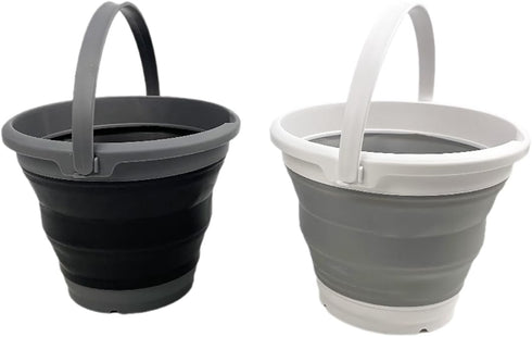 SAMMART Collapsible Plastic Bucket, Foldable Round Tub with Handle, Grey+Black (Set of 2), 5.5L