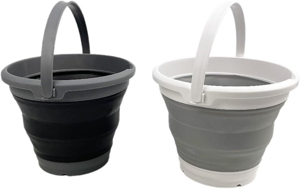 SAMMART Collapsible Plastic Bucket, Foldable Round Tub with Handle, Grey+Black (Set of 2), 5.5L