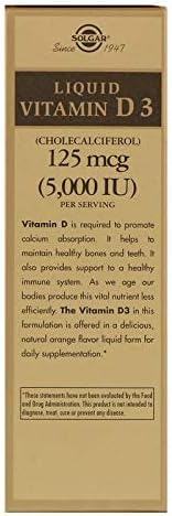 Solgar Liquid Vitamin D3, 125 mcg (5,000 IU), 2 fl oz, Natural Orange Flavor, 59 Servings