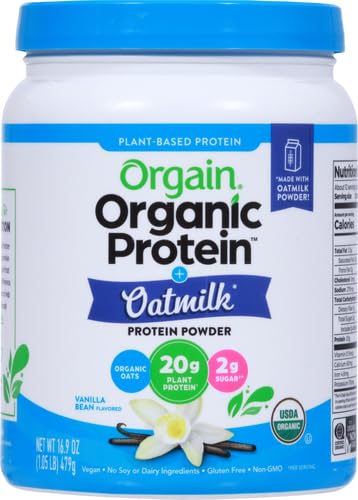 Orgain Organic Vegan Protein Powder + Oat Milk, Vanilla Bean: 20g Plant Based Protein, Gluten Free, 1.05lb