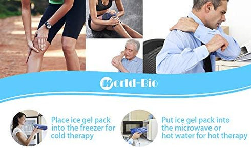 WORLD-BIO Large Flexible Hip Ice Pack - 2 Packs for Hot & Cold Therapy, 11" x 14" Blue