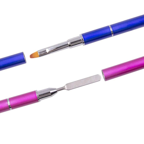 Kalolary 2Pcs Dual-Ended Poly Gel Nail Brush & Picker, 2 in 1 Stainless Steel Tool for UV Gel Acrylic Nails