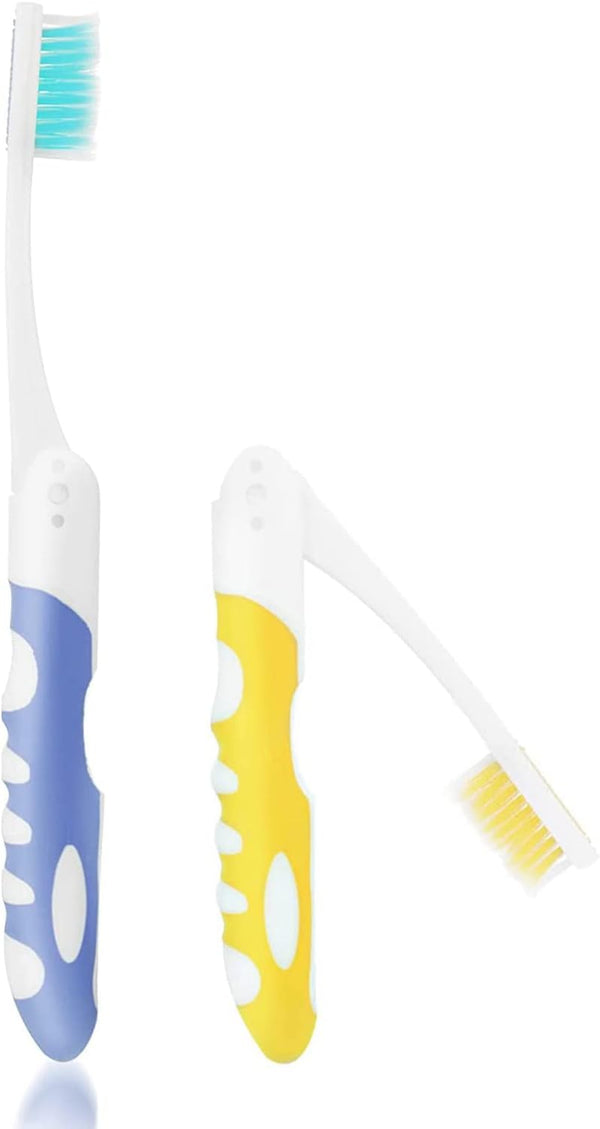 2Pcs Travel Toothbrush Kit, Portable Soft Bristles Folding Toothbrush for Camping Hiking