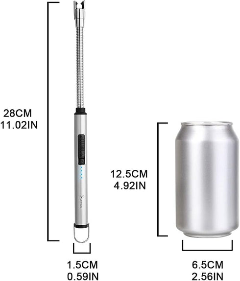 SUPRUS Electric Candle Lighter, USB Type C Rechargeable with Steel Shell & 360° Flexible Neck (Silver)