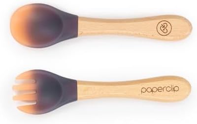 Paperclip Color-Changing Toddler Feeding Spork & Spoon Set, 100% BPA Free, Light Moon
