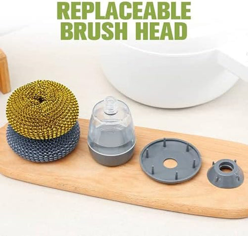 Stainless Steel Pan Sponge, Dish Soap Dispenser, Metal Dish Scrubber for Kitchen Cleaning