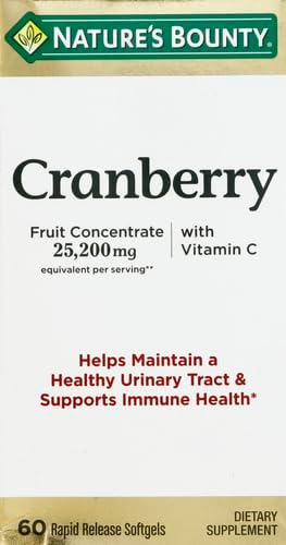 Nature's Bounty Cranberry Dietary Supplement - 60 Ct, Supports Urinary Tract and Immune Health, Softgels, 25,200 Mg