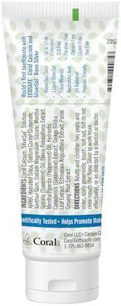 Coral White Nano Silver Mint Toothpaste (2 Pack) - Natural Fluoride Free Teeth Whitening, Coral Calcium Nano Silver
