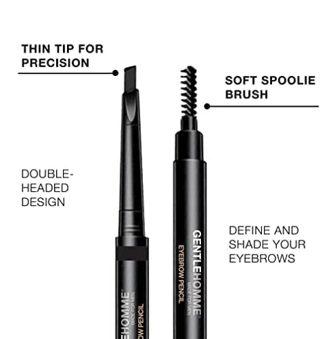 Men's 2-in-1 Eyebrow Brush & Pencil - Ultra-Thin, Long-Lasting Black - Shape, Define & Fill In - Vegan