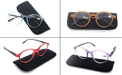 Colorful Reading Glasses for Women, Lightweight Stylish Readers, Cute Cheaters Glasses, 4 Pack with Spring Hinges