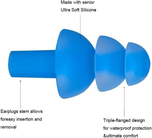 Silicone Swimming Earplugs, 6 Pairs, Comfortable Waterproof Ear Plugs with Showering Case