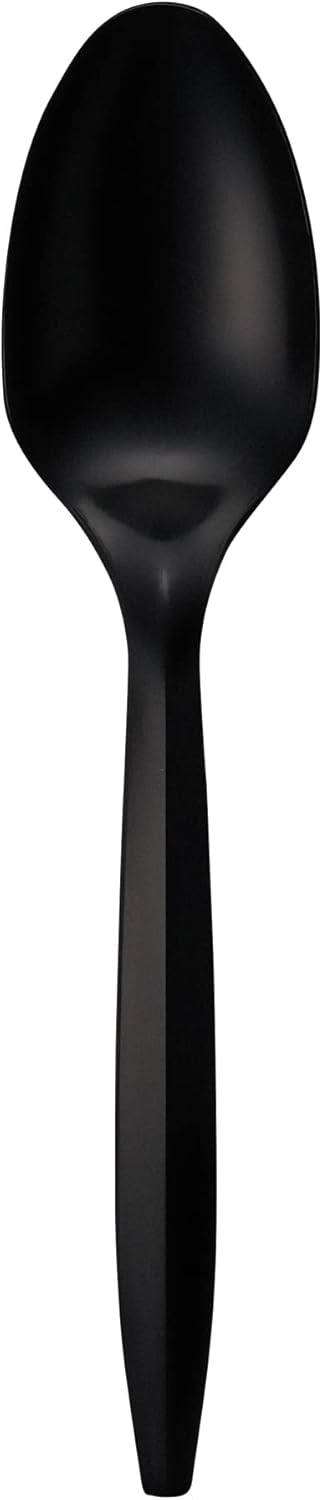 1,000 Bulk Black Plastic Disposable Tea Spoons, Medium Weight Silverware for Events and Catering