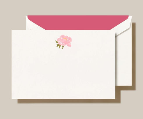 Crane & Co. Engraved Peony Note Set - Elegant Pink Flower Design