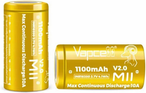 Vapcell 3.7v 1100mah Flat Top 18350 Li-on IMR Rechargeable Lithium Battery, 2pcs