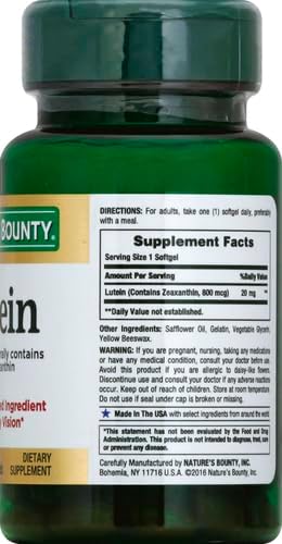 Nature's Bounty Lutein Pills, Eye Health Supplements, 20 mg, 40 Softgels for Vision Health