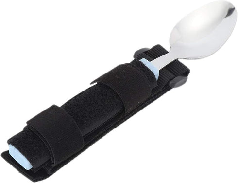 Adaptive Spoon with Universal Adjustable Hand Cuff Utensil Holder, Daily Living Aid for Elderly & Disabilities