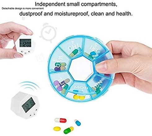 LongStone 2PCS 7 Days Digital Pill Organizer with Alarm Reminder Weekly Pill Box Medicine Storage Box (Blue)