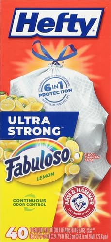 Hefty Ultra Strong Tall Kitchen Trash Bags, 13 Gallon, 40 Count Fabuloso Lemon Scent