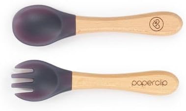 Paperclip Color-Changing Toddler Feeding Spork & Spoon Set - 100% BPA Free - Light Moon by PAPERCLIP