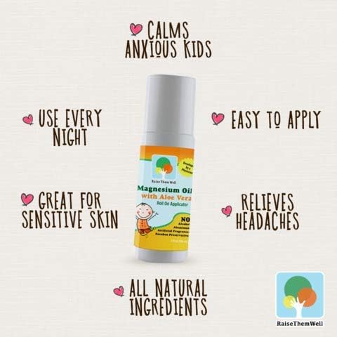 Magnesium Oil Calming Roll-On for Kids with Aloe Vera, Roman Chamomile & Lavender, Natural Relaxation Support, 3 fl oz