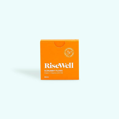 RiseWell Scrubby Floss - Natural PFAS Free, Dentist Designed Xylitol Floss, Mint, 30 Yards