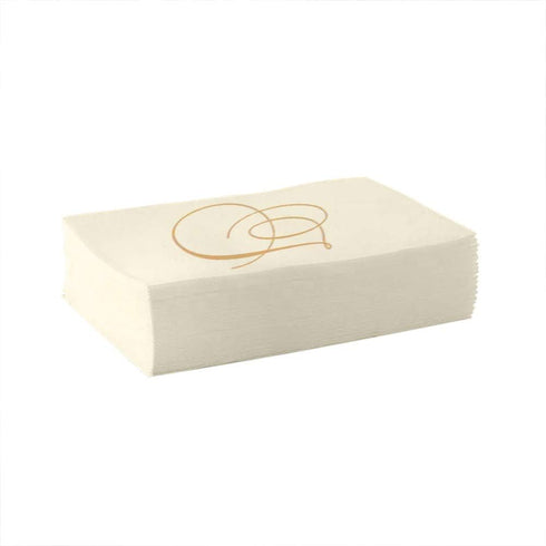 Silver Spoons Disposable Monogrammed Guest Towels, Initial 'J', 24 pc, Ivory/Gold Napkins for Weddings, Dinners, Events